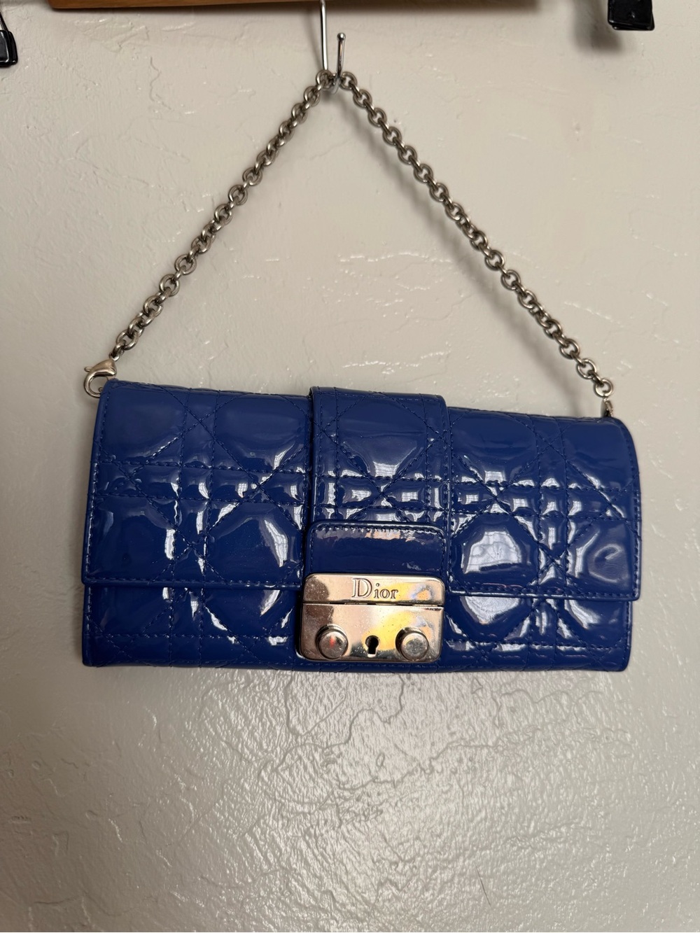 Dior Blue Patent Leather Short Chain Shoulder Bag
